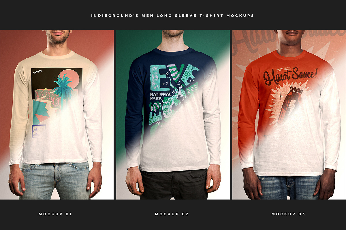 Men Long Sleeve T-Shirt Mockups, a Shirt Mockup by Indieground Design Inc. (Photo 2 of 5)