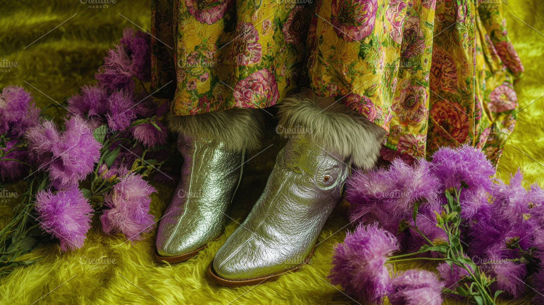 Fashion boots next to purple flowers, a Photo by Beautiful things