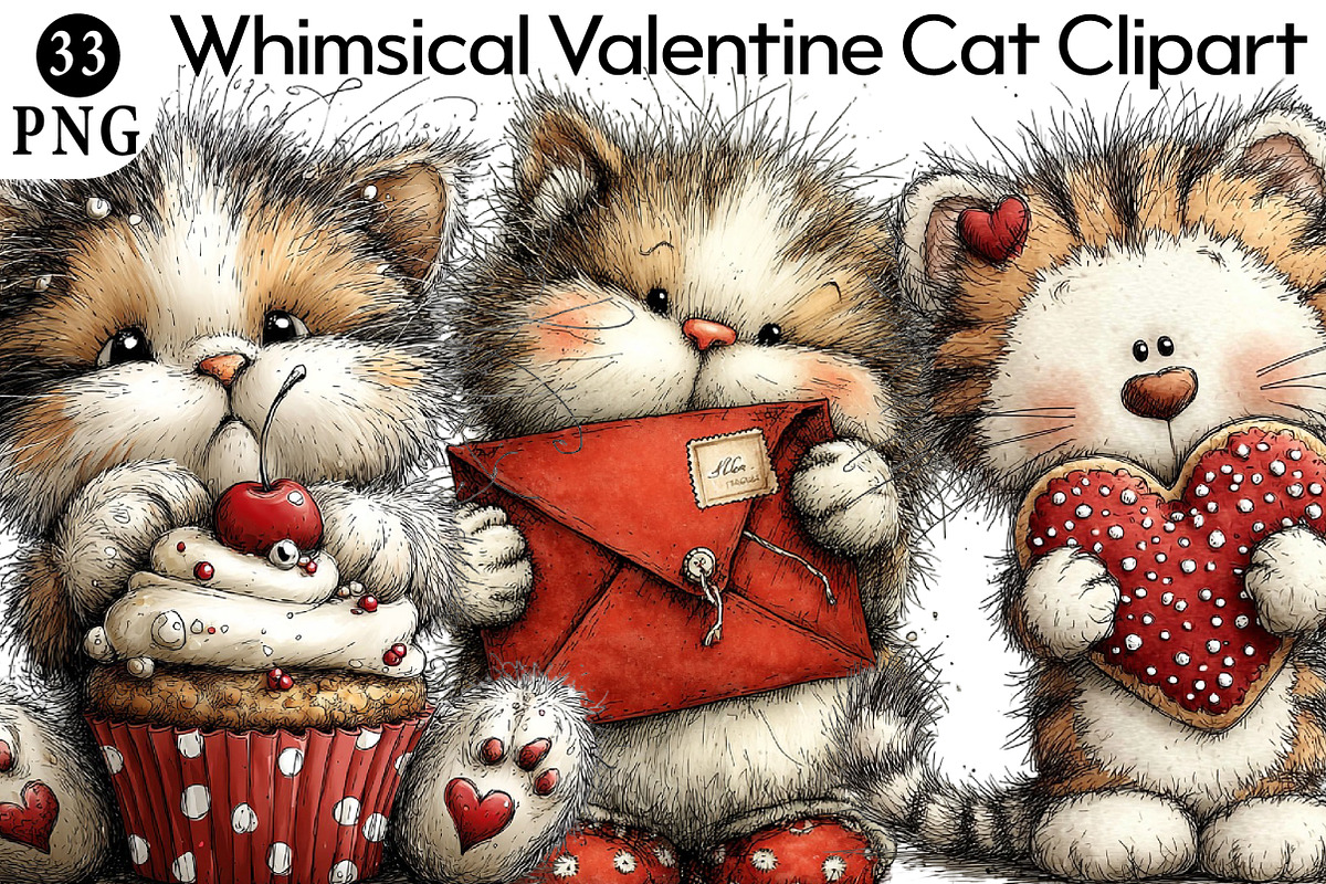 Whimsical Valentine Cat Clipart Bund, an Illustration by Daily.Designs (Photo 1 of 8)