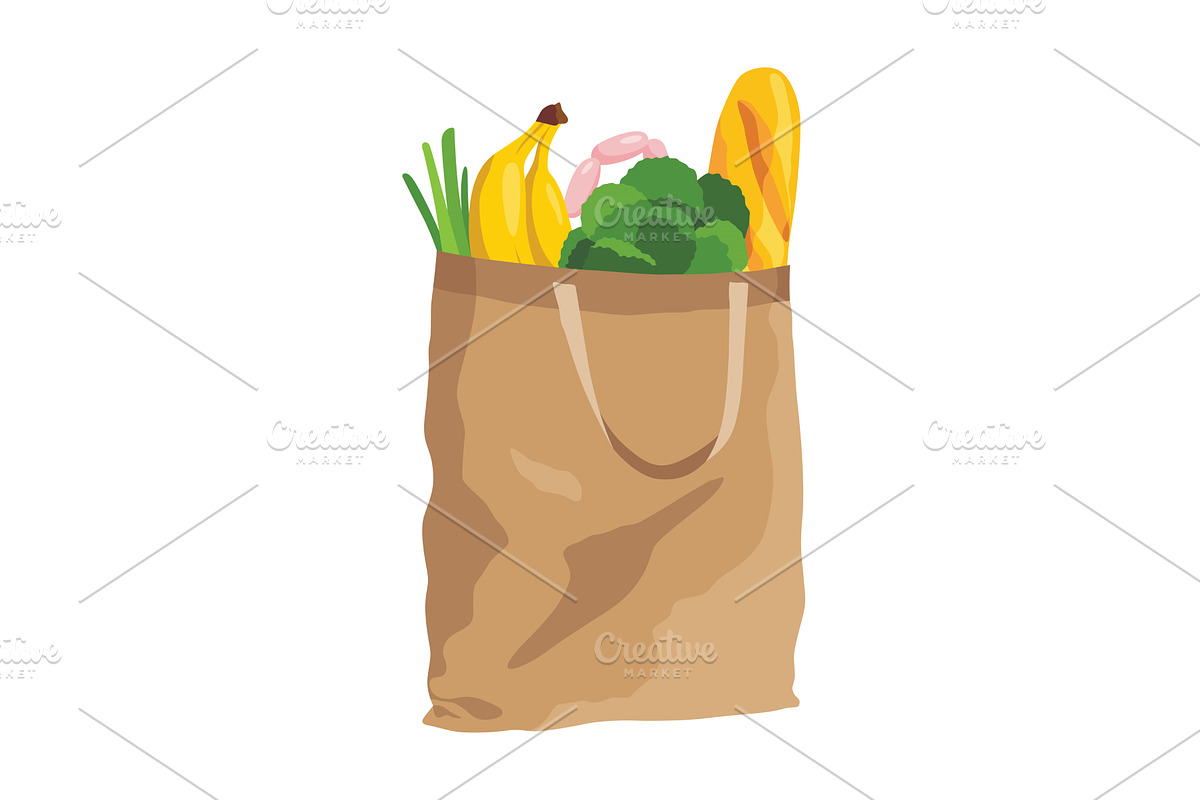 Paper shopping bag products grocery, a Food Illustration by the8monkey