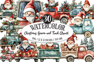 Christmas Gnome and Truck Clipart, an Illustration by Designking