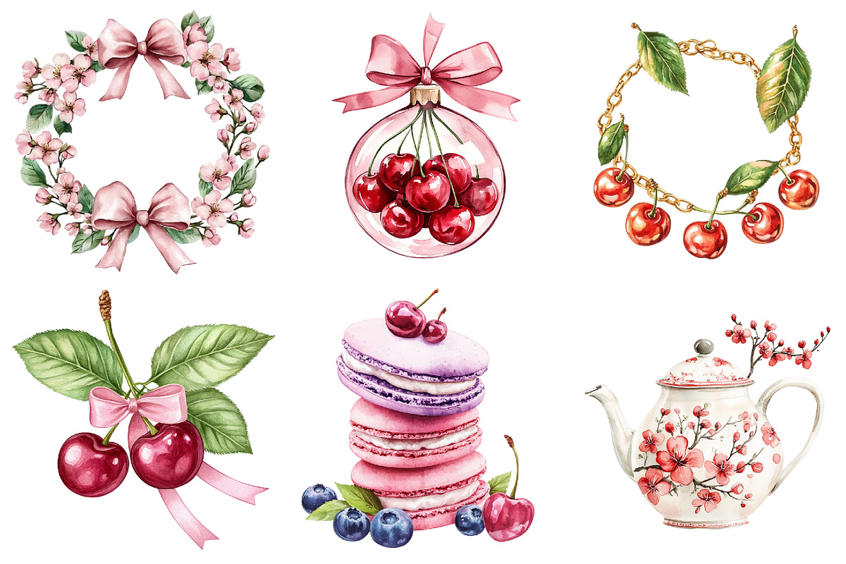 Watercolor Cherry Clipart, a Seasonal Illustration by CitraGraphics (Photo 7 of 8)