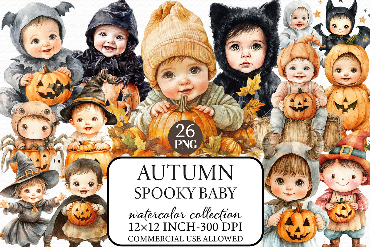 Autumn Spooky Cute Baby Clipart, an Illustration by Libby Wishes (Photo 1 of 7)