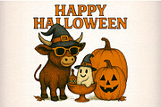 Happy Halloween Pumpkin Cow Png, an Illustration by Craft Nest (Thumbnail 1 of 6)