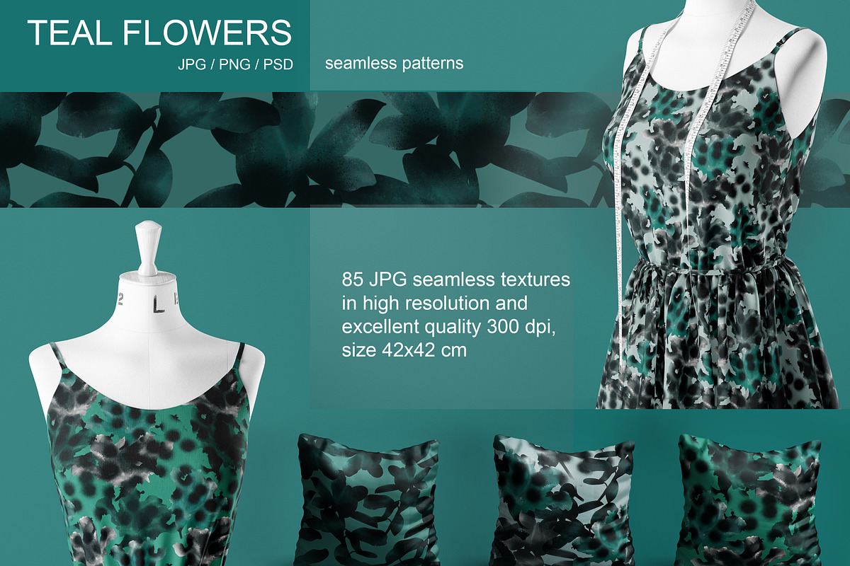 TEAL FLOWERS seamless patterns, a Pattern Graphic by ANAKOTO (Photo 4 of 13)