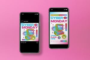 Blue Pink Y2K Cyber Monday Flyer Set