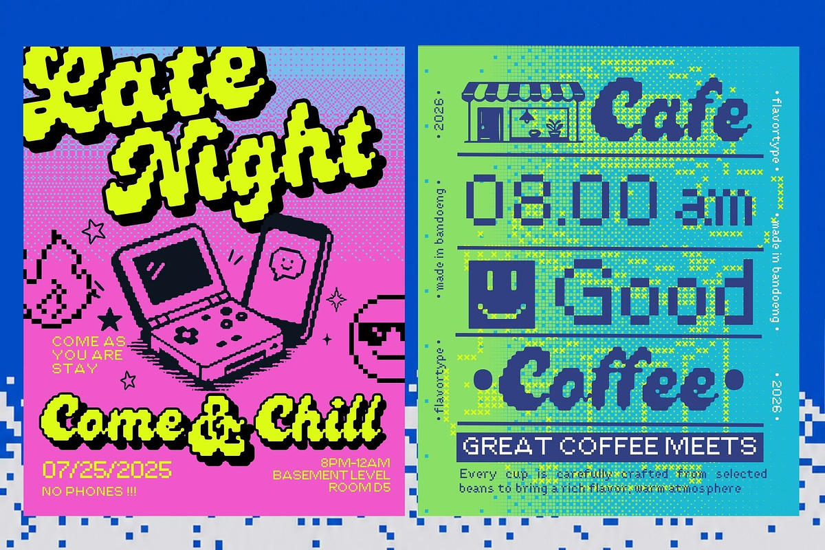 Genty - Pixel Edition, a Script Font by Flavortype (Photo 5 of 18)