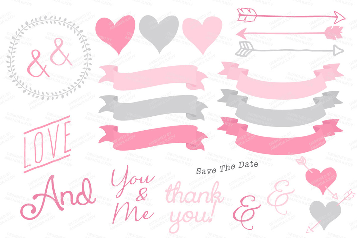 Pink & Grey Floral Heart Clipart, an Illustration by Amanda Ilkov (Photo 4 of 4)