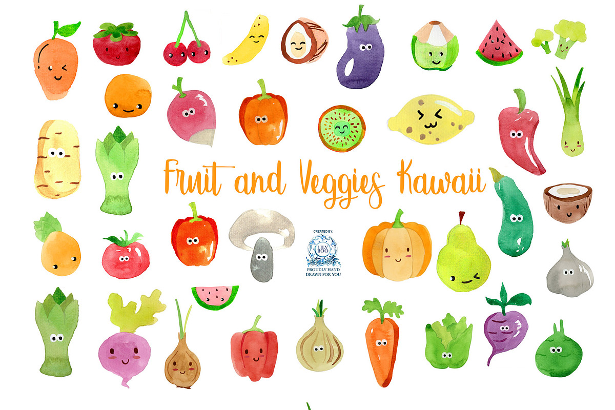 68 Fruit and Veg With Faces Bundle, a Healthcare Illustration by LilyBoo Clipart (Photo 2 of 4)