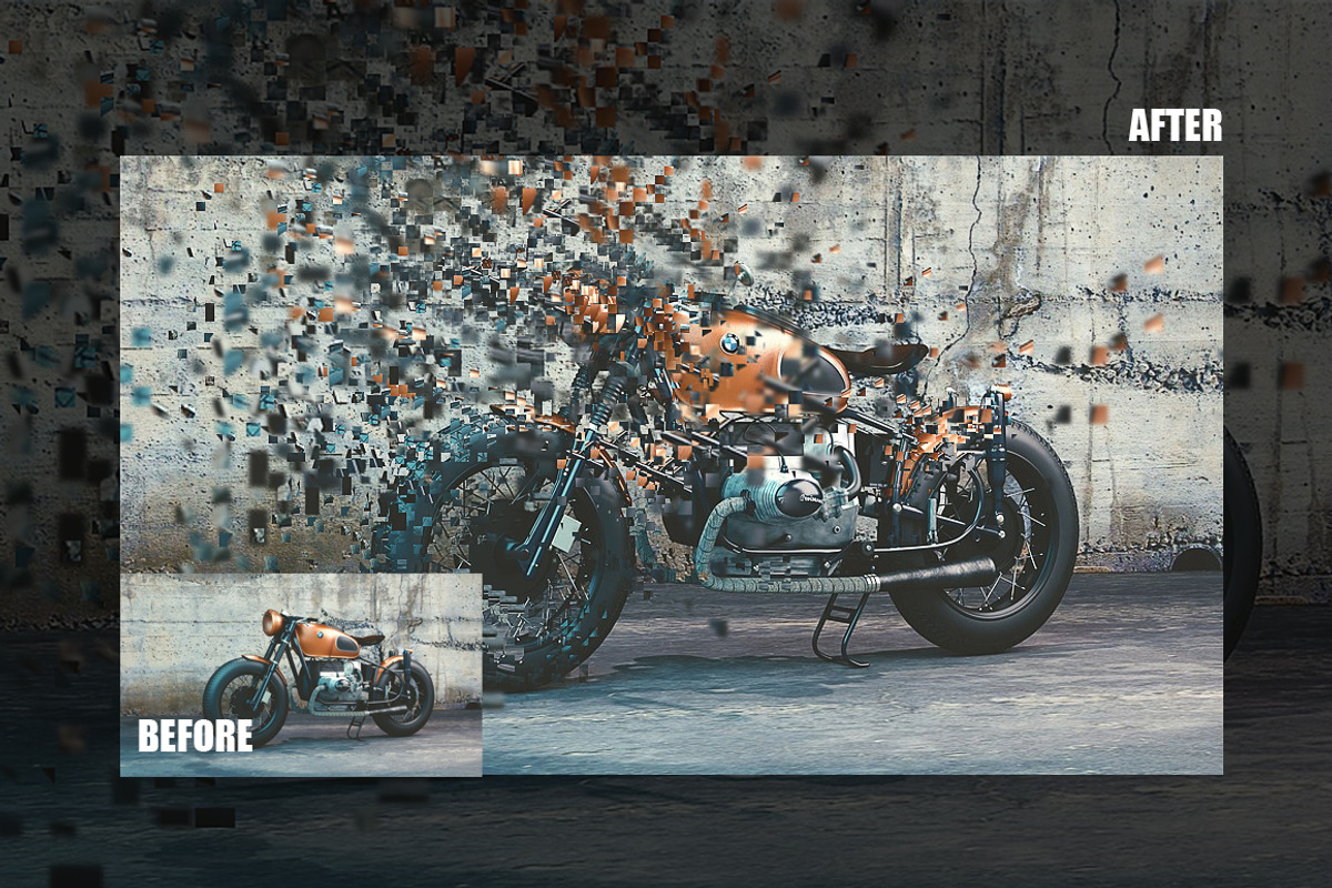 Pixel Explosion Photoshop Action, an Action Add-On by psddude (Photo 2 of 3)