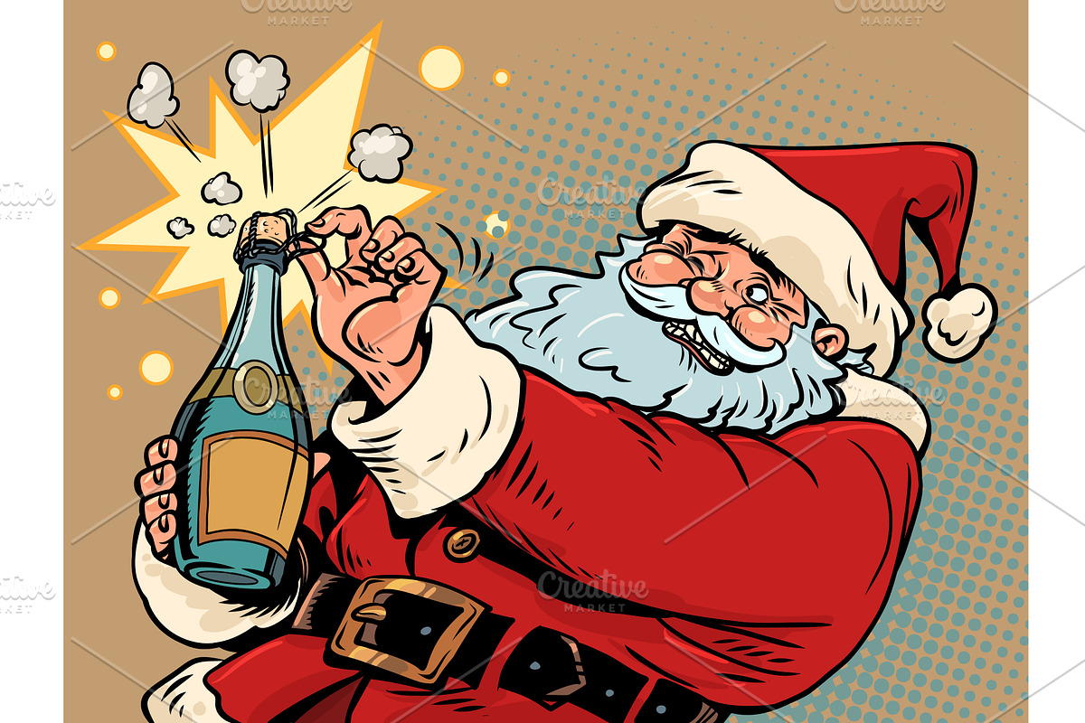 Santa Claus opens champagne, an Object Illustration by rogistok