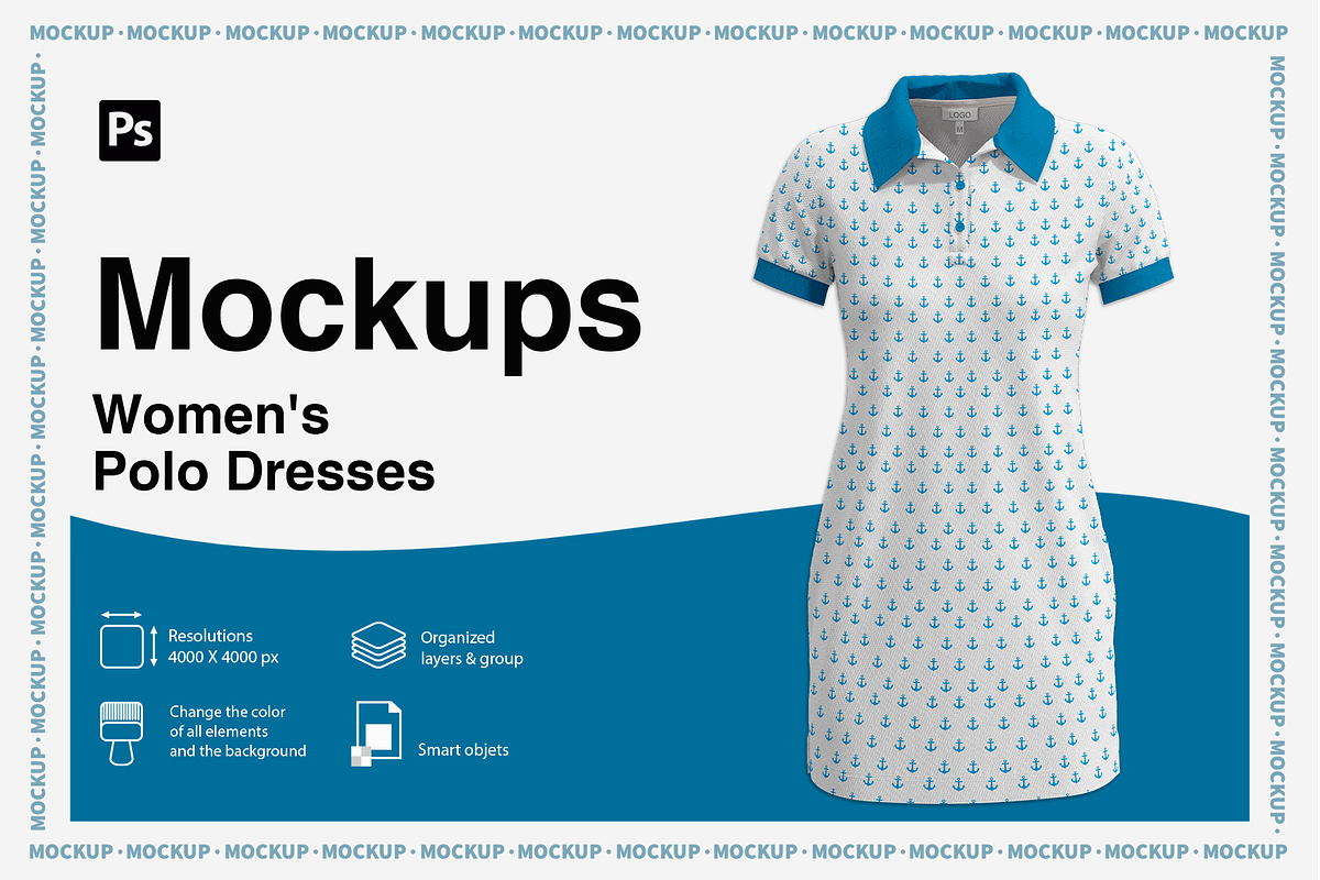 Mockup women's polo dresses, a Shirt Mockup by Irena Matiash shop (Photo 1 of 4)
