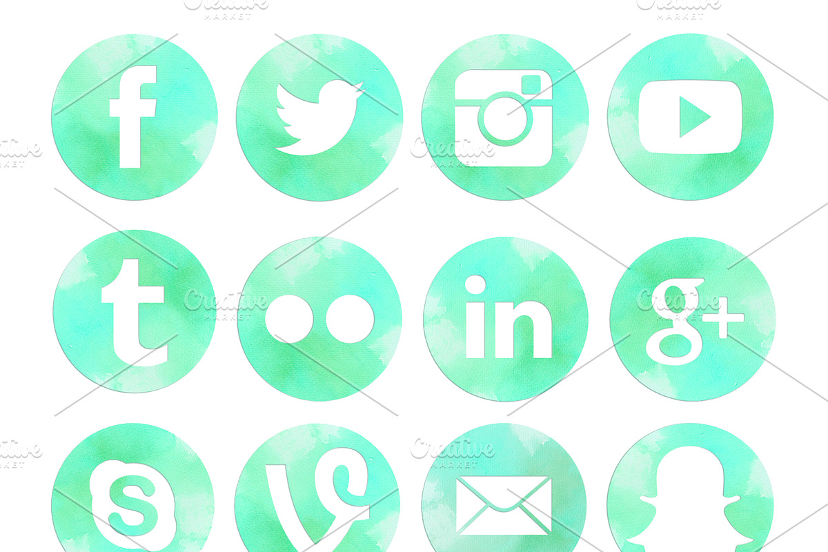 Watercolor Social Media Icons Set, a Templates & Theme by Curly Hair Designs (Photo 4 of 5)
