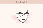 Stylish Woman Face Glasses Line Art, a Person Illustration by Elena Naumchenkova (Thumbnail 2 of 3)