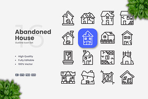 Abandoned House Outline Icons, an Outline Icon by Upnowgraphic