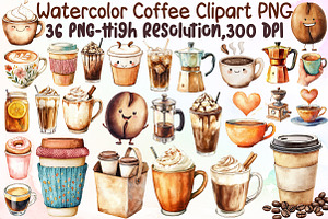 Watercolor Coffee Clipart PNG Bundle, an Illustration by Sublimation Artist
