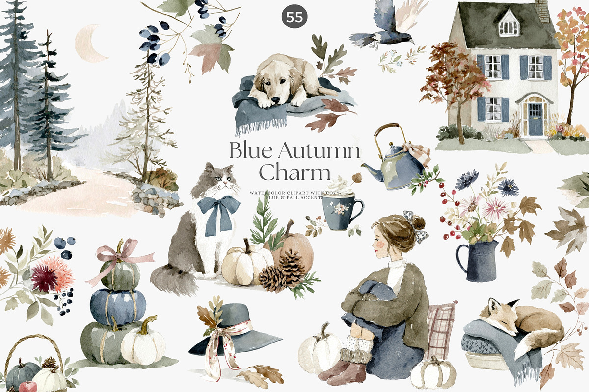 cozy autumn charm clipart set, a Decorative Illustration by Patishop Art (Photo 1 of 11)