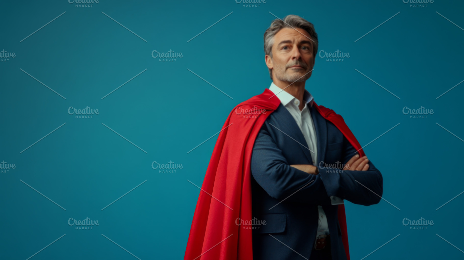 Confident Executive in Red Cape Staring into Distance, an Abstract Photo by Natalia Klenova's Shop