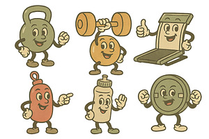 Vintage fitness mascots with various, an Illustration by Dvoevnore photos