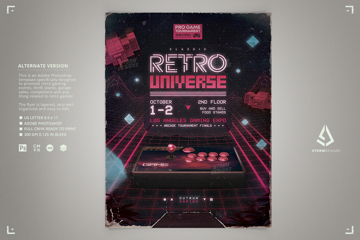 Retro Gaming Flyer Arcade Stick VHS, a Flyer Template by Storm Pixels (Photo 2 of 5)