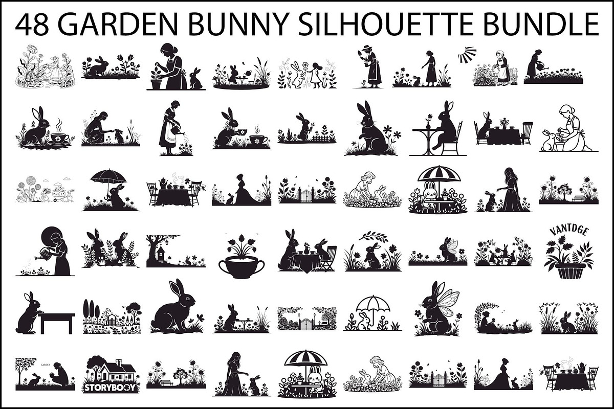 Garden Bunny Silhouette Bundle, an Illustration by jahid234 (Photo 1 of 48)