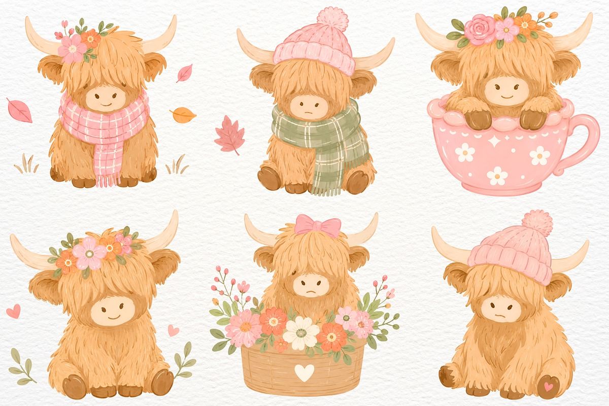 Highland Cow Clipart Farm Animal PNG, an Animal Illustration by SugarCloudStudioArt (Photo 2 of 6)