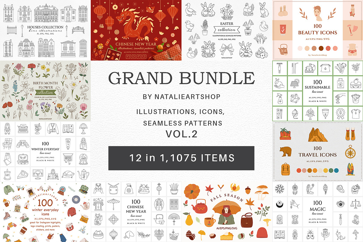 1075 in 1 - GRAND GRAPHICS BUNDLE, an Object Illustration by NatalieArtShop (Photo 1 of 13)