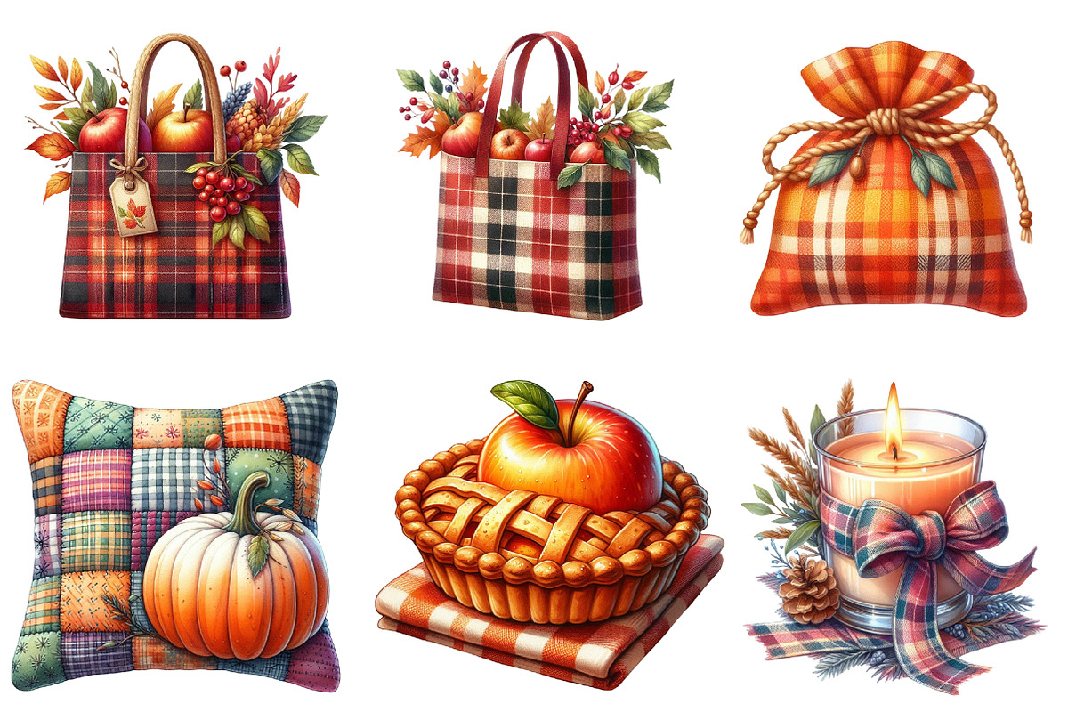 Watercolor Plaid Autumn Clipart, an Illustration by Watercolor design (Photo 2 of 4)