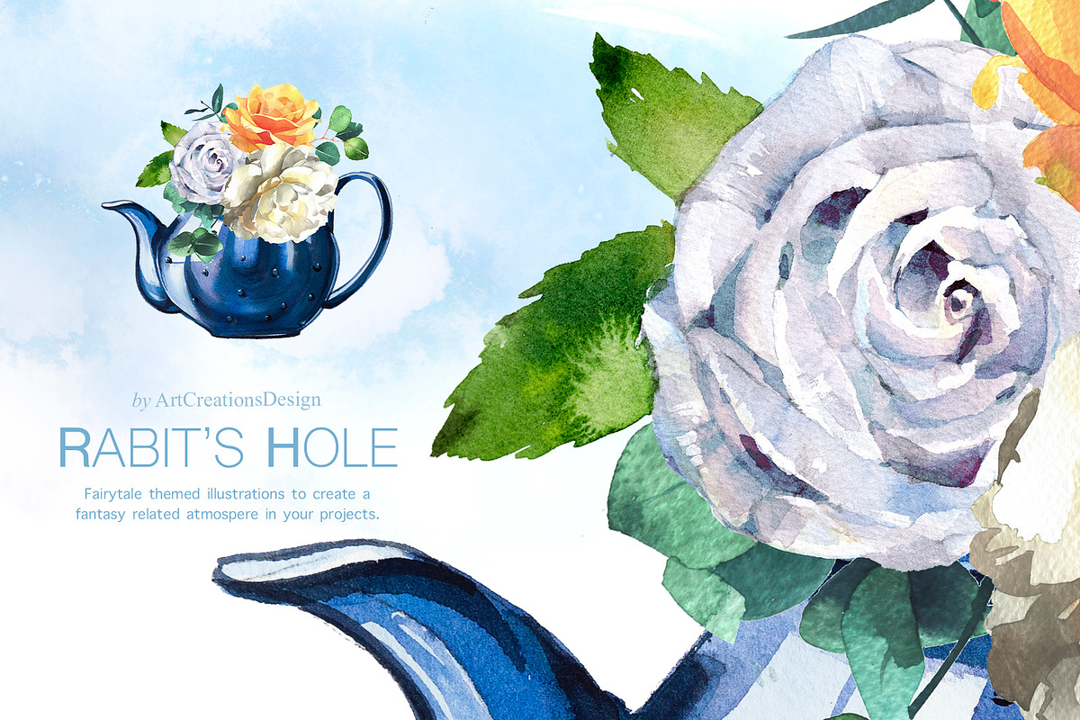 Watercolor Rabit's Hole Clipart Set, a Person Illustration by ArtCreationsDesign (Photo 7 of 14)