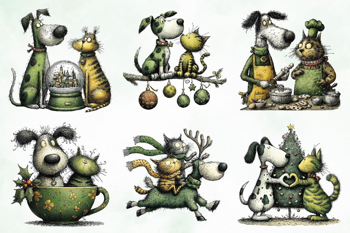Whimsical Christmas Dog & Cat Bundle, an Illustration by Creative Art (Photo 3 of 11)