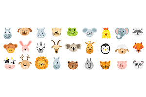 Hand drawn crayon faces. Funny, an Animal Illustration by Valerie Bodnar
