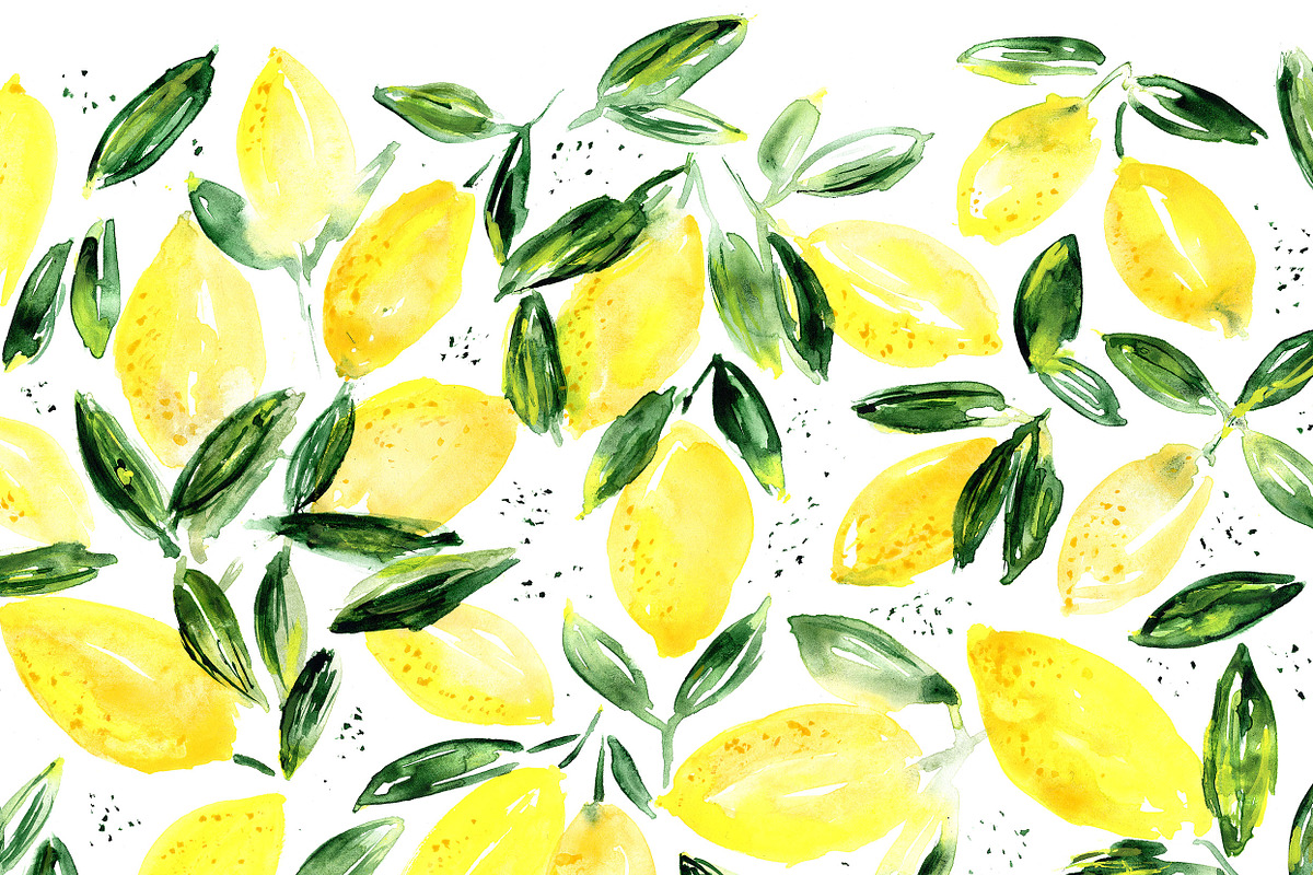 Watercolor lemon print, a Pattern Graphic by Katerina Tova (Photo 1 of 2)
