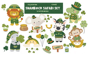 Shamrock safari set, an Animal Illustration by Poppymoondesign