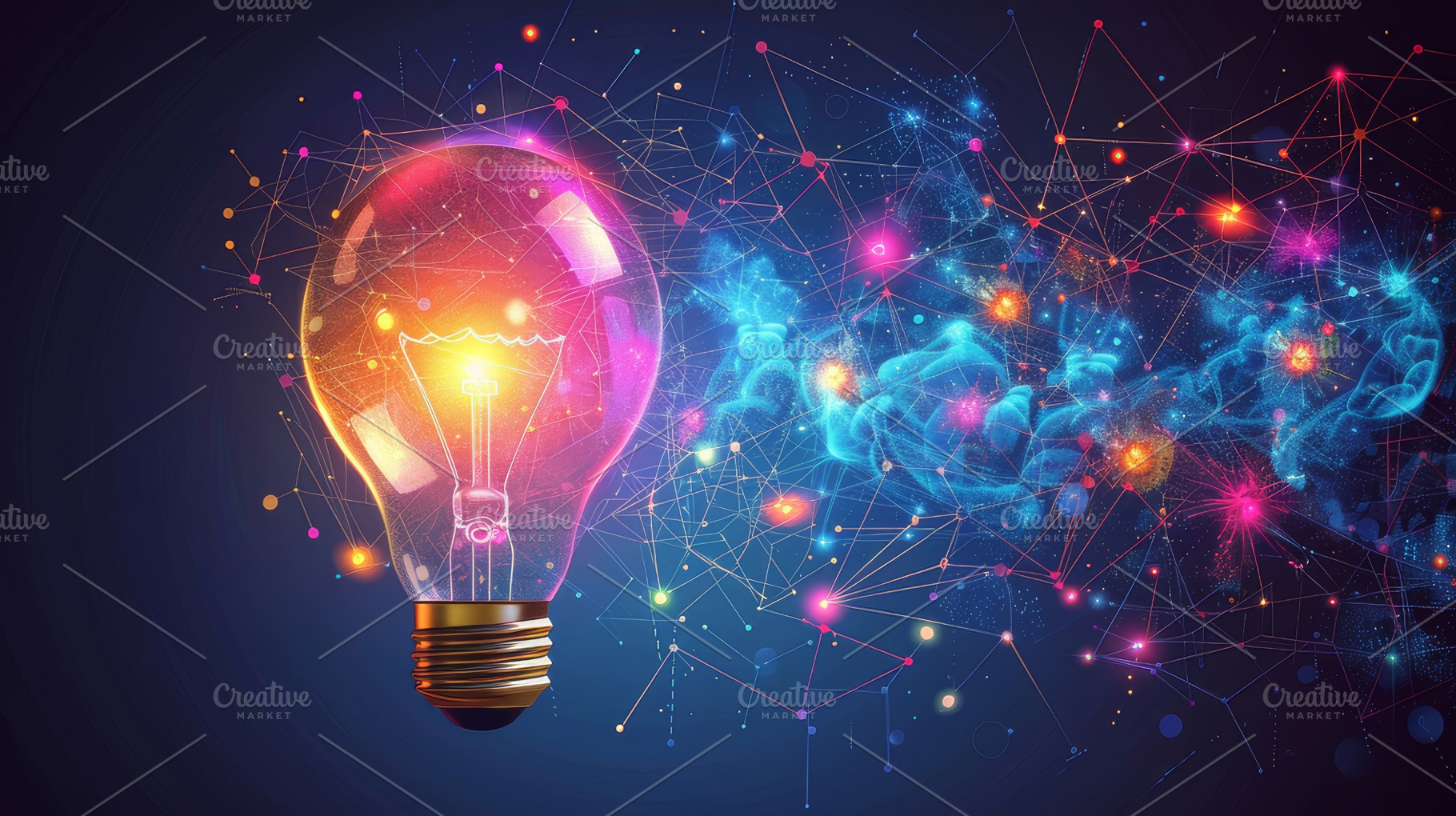 Brilliant Light Bulb with Brain Waves Network Concept for Innovative Ideas, a Photo by AS photostudio