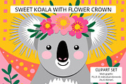 Sweet Koala Flower Crown Clipart Set, a Graphic by Julie Campbell (Thumbnail 1 of 9)