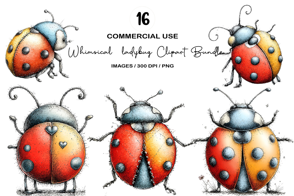 Whimsical ladybug Clipart Bundle, an Illustration by Designworld (Photo 1 of 5)