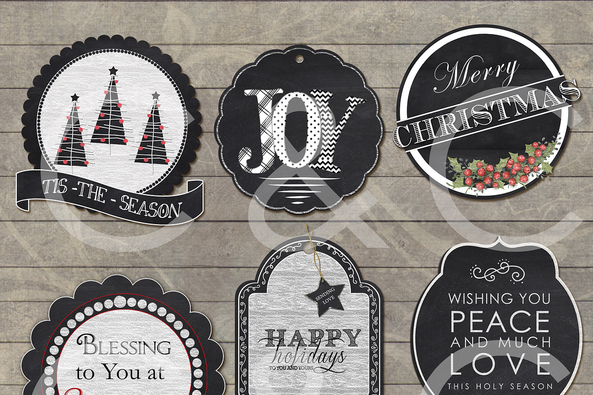 20 Chalkboard Holiday Tags-WordArt preview 2