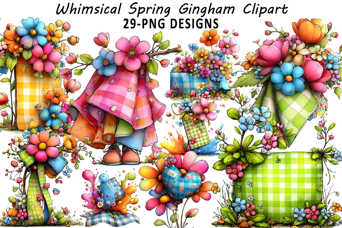 Whimsical Spring Gingham Clipart, an Illustration by Daily.Designs (Photo 1 of 7)