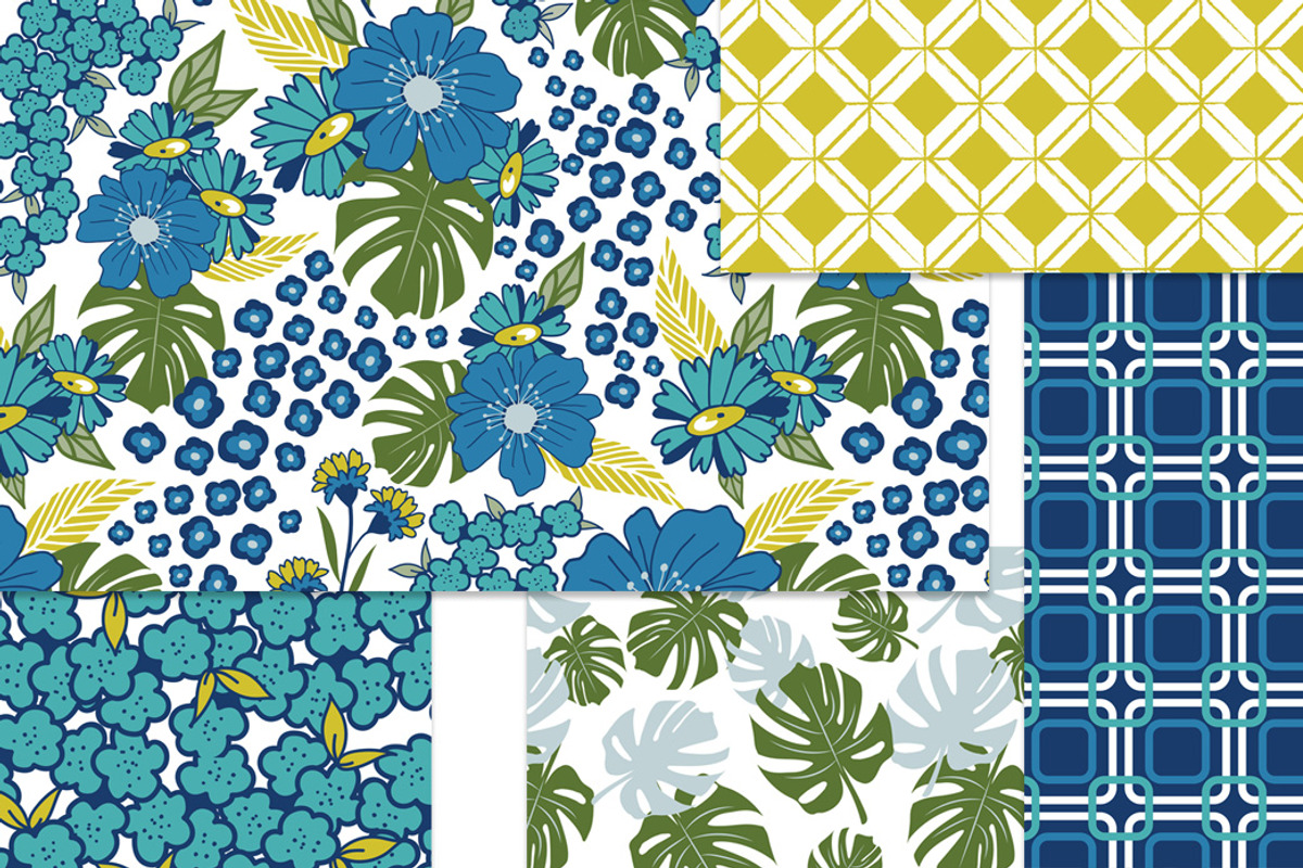 Vintage Blues Floral Patterns, a Pattern Graphic by Wild Twig Co (Photo 9 of 10)