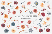 Gold & Madder Red Watercolor Flowers, an Illustration by whiteheartdesign (Thumbnail 5 of 9)