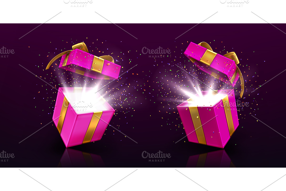 Open gift boxes with light and, an Object Illustration by art PVP - market