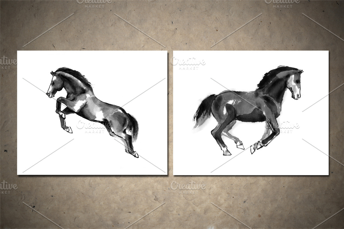 Horses Sumi-e Vol2, an Illustration by StabuLaRasa illustration (Photo 2 of 9)