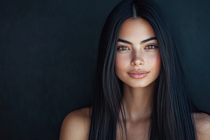 Portrait of charming woman with silky long straight hair, a Person Photo by AlyaAnd