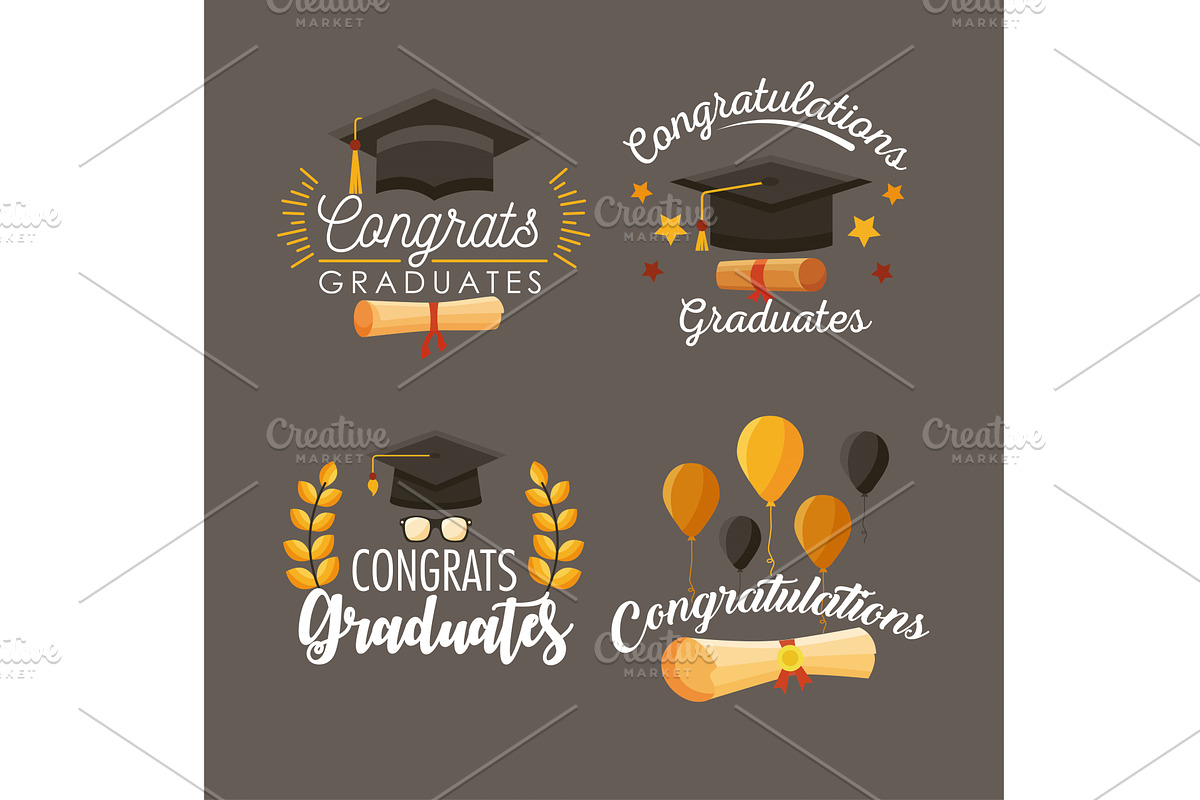 four congrats graduates icons, an Education Illustration by studiogstock