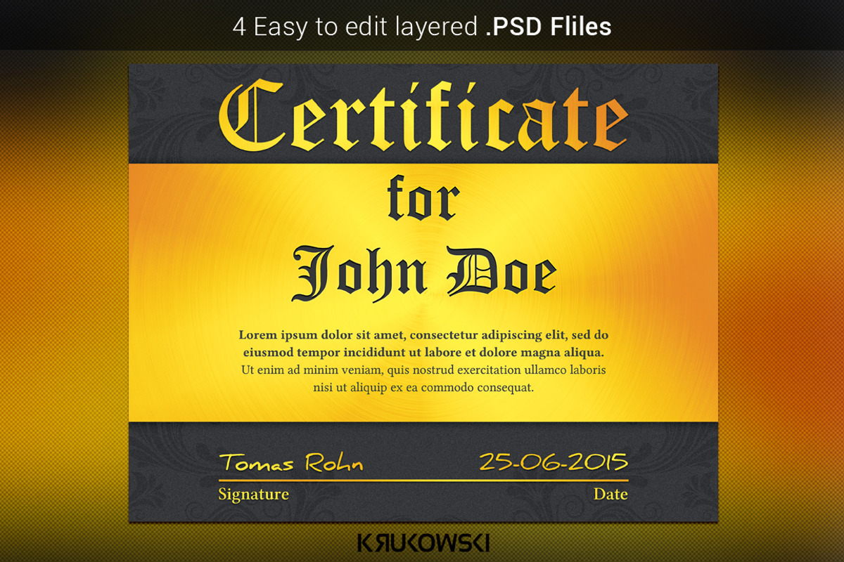 Gold Certificate Template, a Stationery Template by Krukowski Graphics