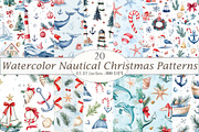 Watercolor Nautical Christmas Patter, a Pattern Graphic by Design Market (Thumbnail 1 of 4)