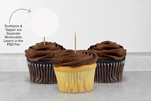 Three Cupcake Topper Mockup - PSD