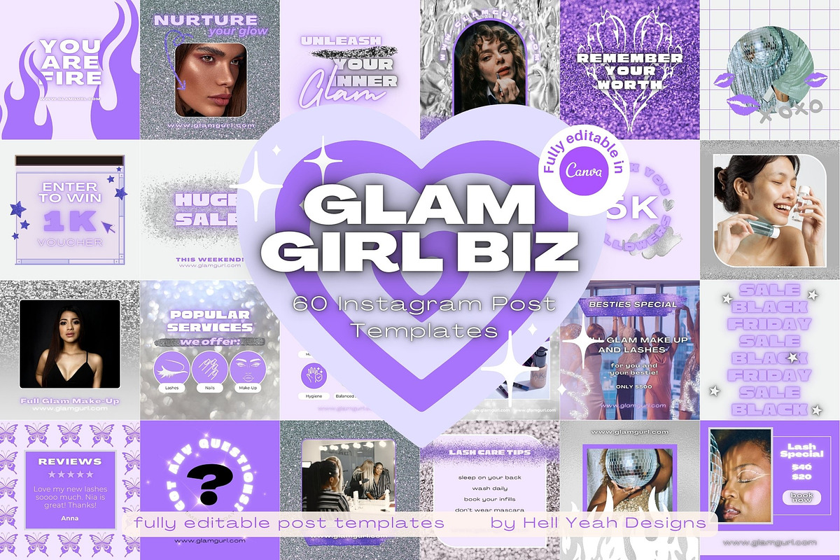 Glam Instagram Post Templates Canva, a Social Media Template by Hell Yeah Designs (Photo 1 of 6)