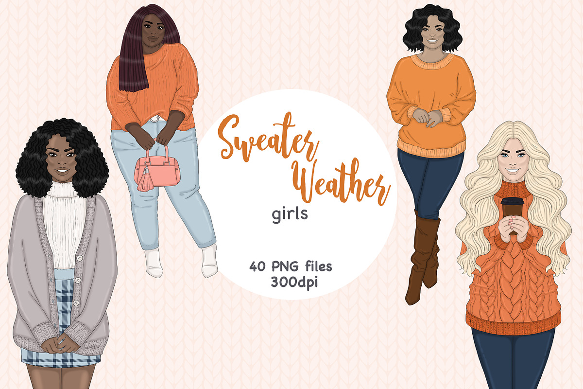 Sweater Weather Girls Clipart, an Illustration by GlamArtZhanna (Photo 1 of 4)