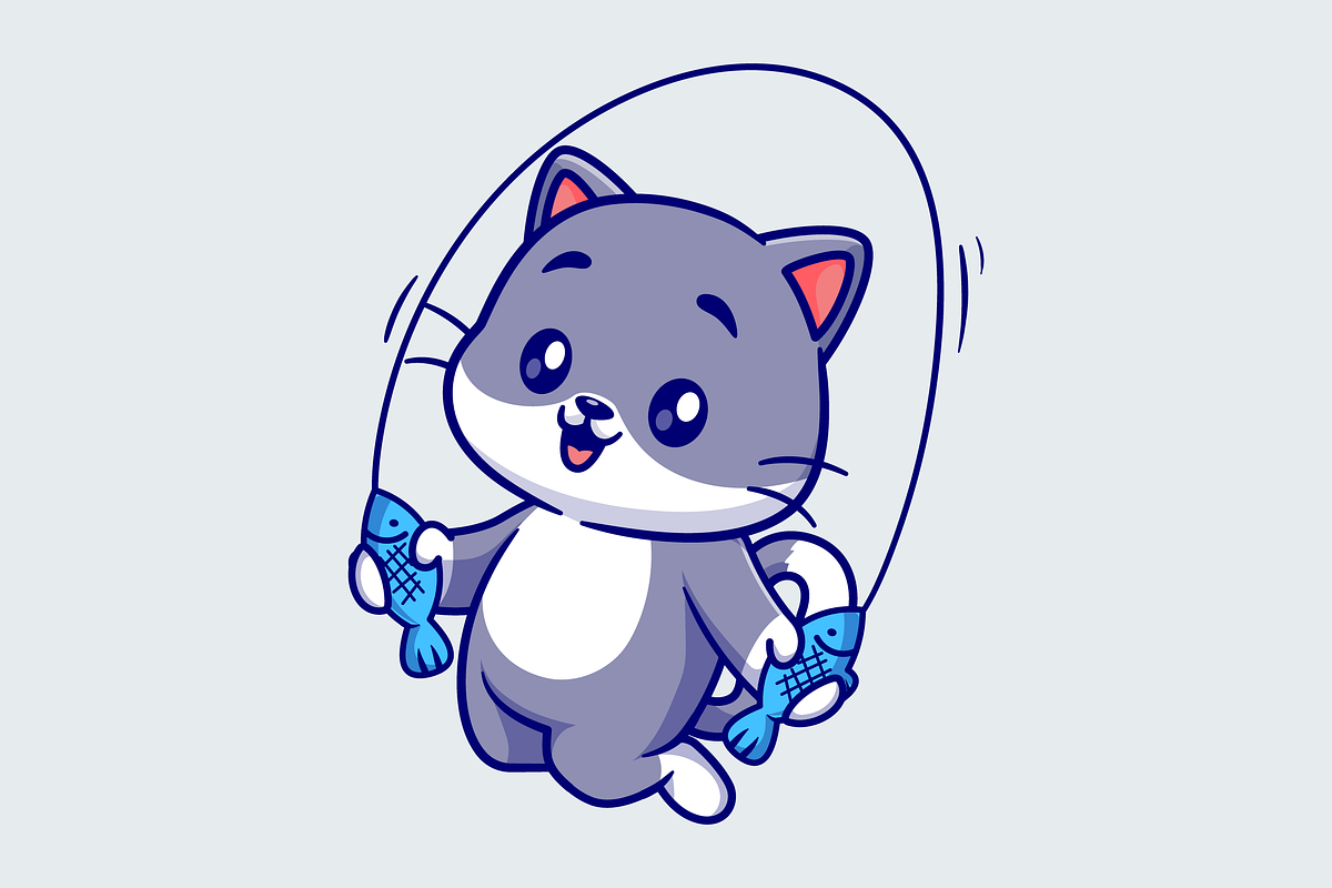 Cute Cat Playing Fish Jump Rope, an Animal Illustration by Catalyst Labs (Photo 3 of 3)